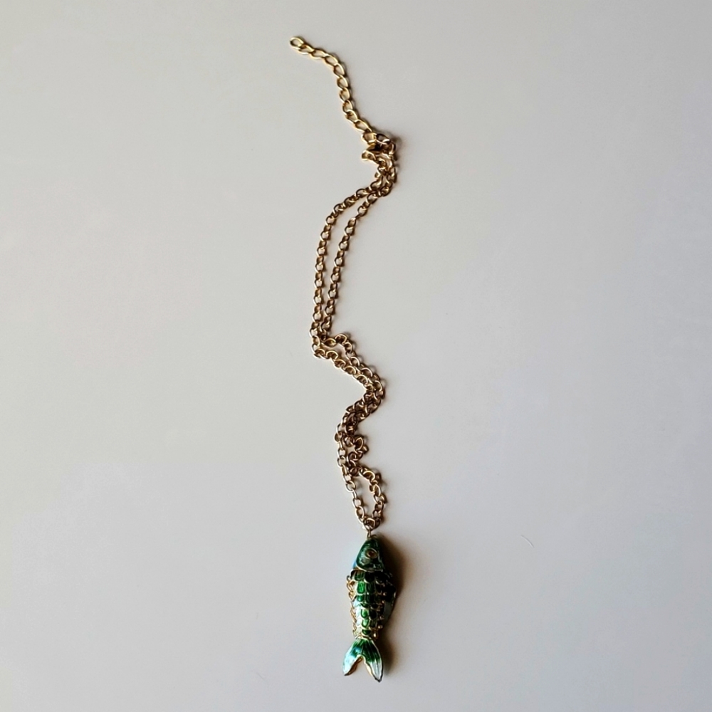 Cloisonne Articulated Fish Pendant Necklace
